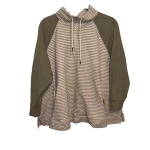 Maurices Marled Olive & Cream Striped Pullover With Half-Zip & Drawstring 4X